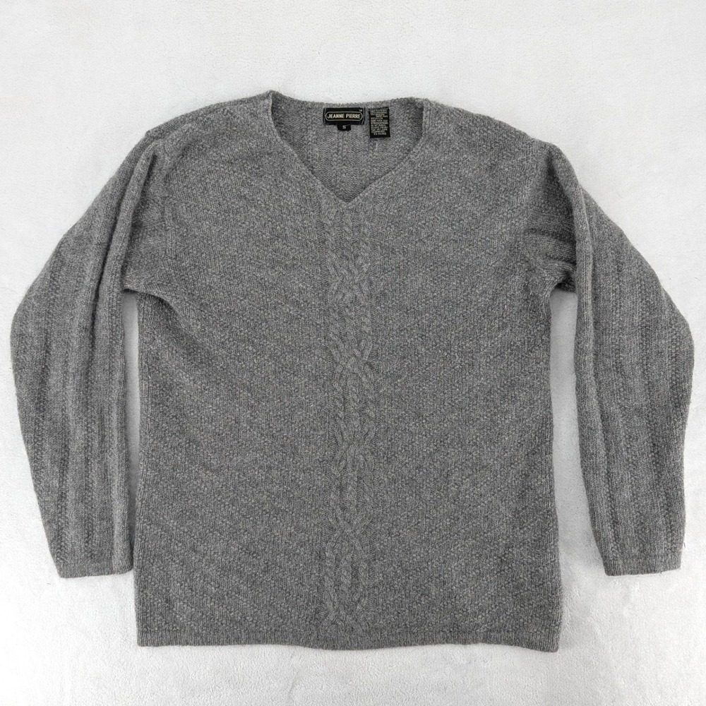 Jeanne Pierre Gray‎ Lambswool Angora Blend V-Neck Cable Knit Sweater Size S